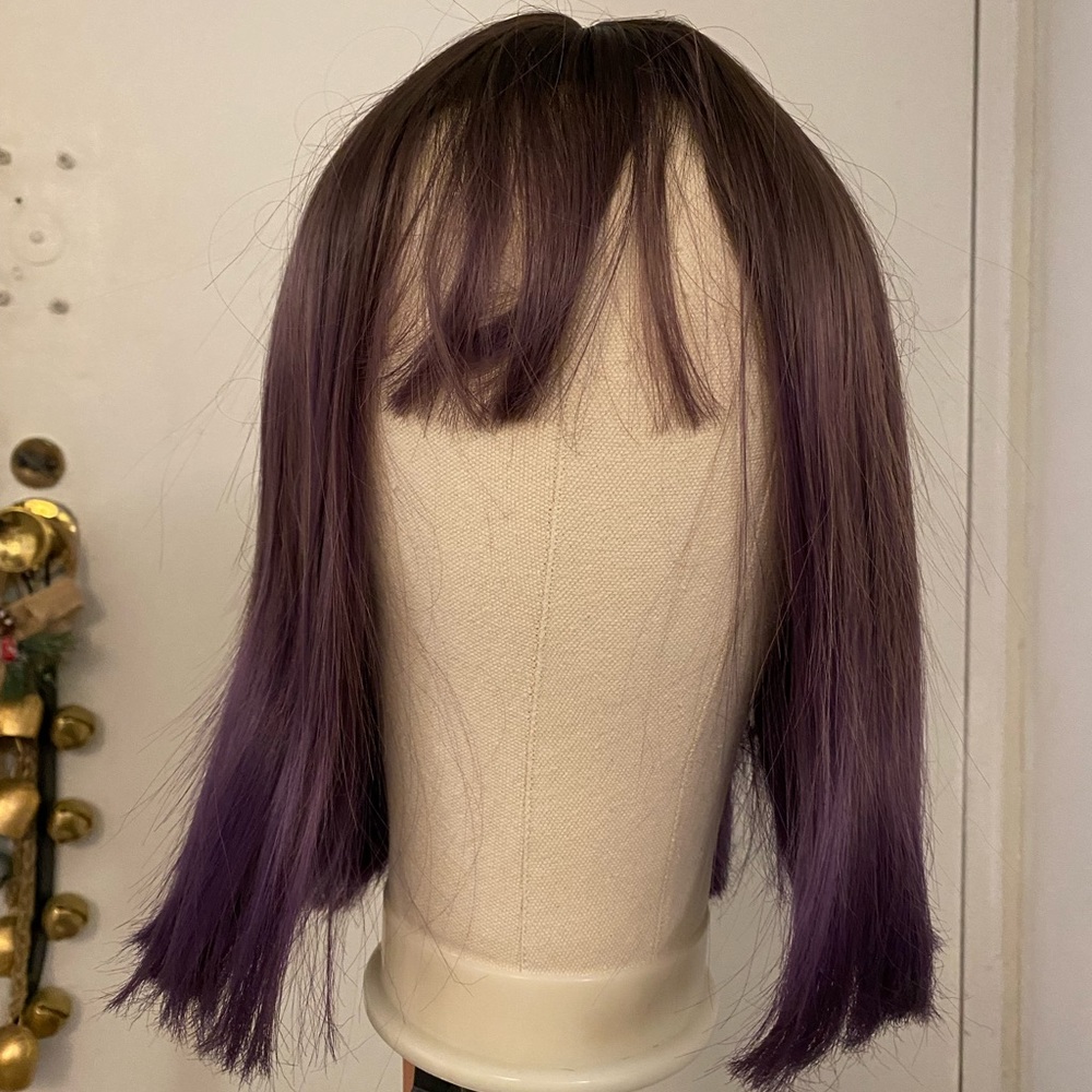 Brown purple ombré short cosplay with with bangs - NWOT